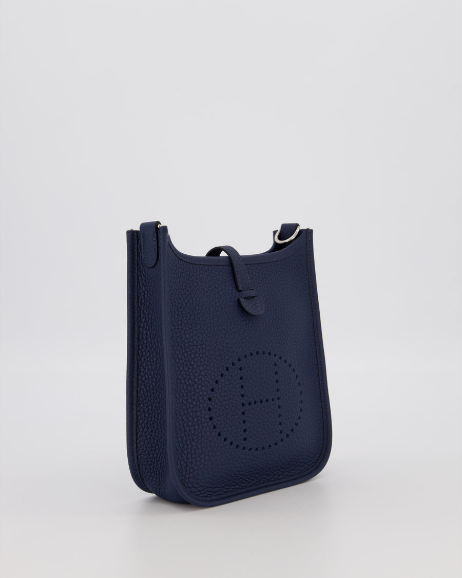 Hermès Mini Evelyne 16 Bag in Bleu de Prusse Clemence Leather with Palladium Hardware