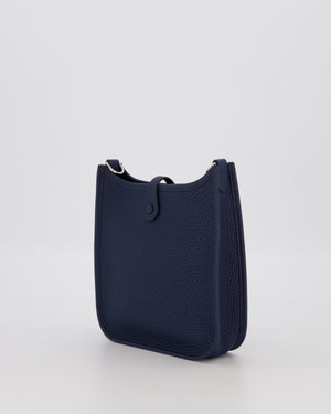 Hermès Mini Evelyne 16 Bag in Bleu de Prusse Clemence Leather with Palladium Hardware