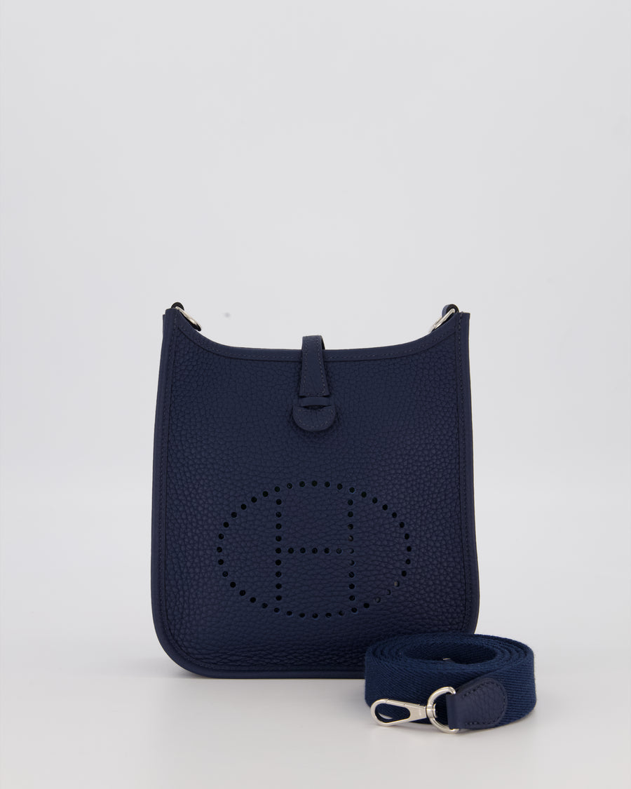 Hermès Mini Evelyne 16 Bag in Bleu de Prusse Clemence Leather with Palladium Hardware