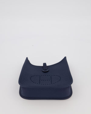Hermès Mini Evelyne 16 Bag in Bleu de Prusse Clemence Leather with Palladium Hardware