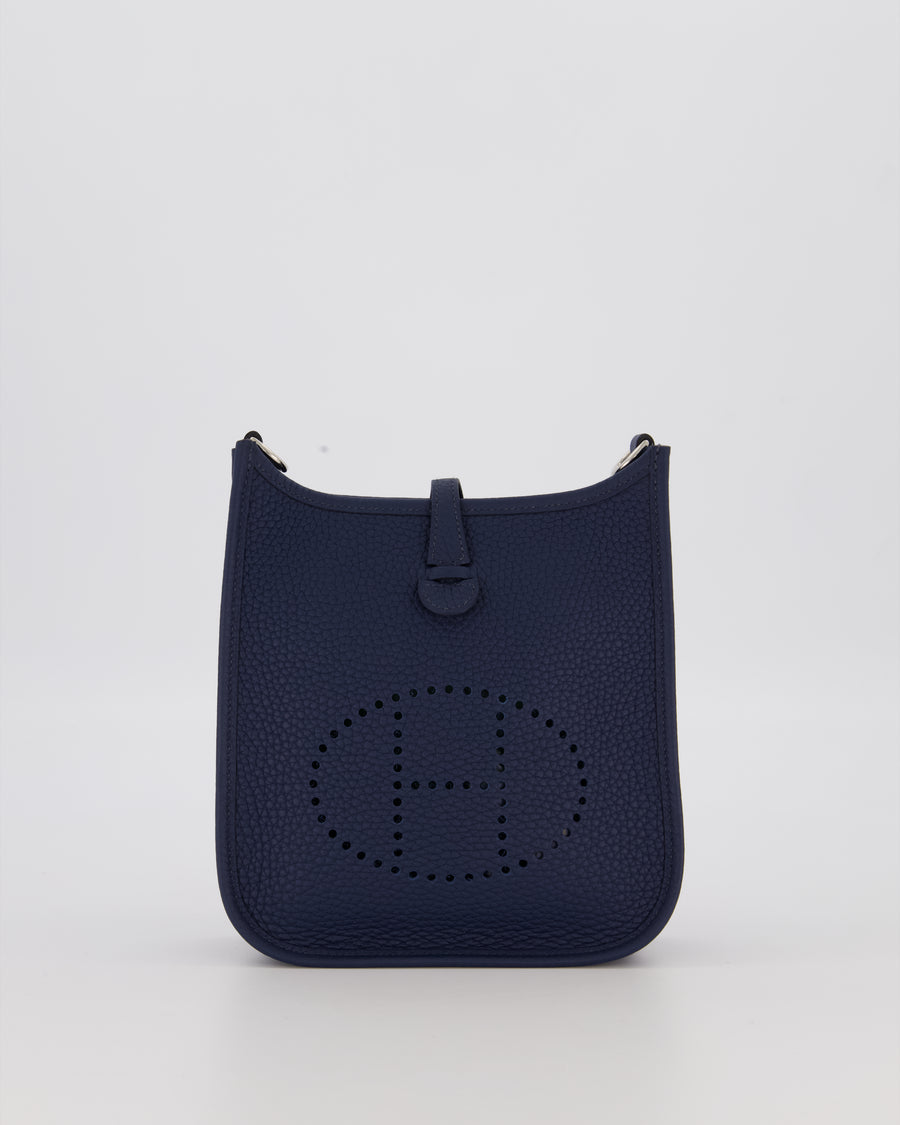 Hermès Mini Evelyne 16 Bag in Bleu de Prusse Clemence Leather with Palladium Hardware