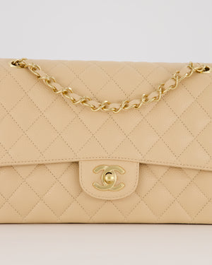 Chanel Beige Classic Medium Double Flap Bag in Caviar Leather with Gold Hardware