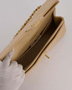 Chanel Beige Classic Medium Double Flap Bag in Caviar Leather with Gold Hardware