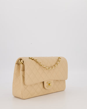 Chanel Beige Classic Medium Double Flap Bag in Caviar Leather with Gold Hardware