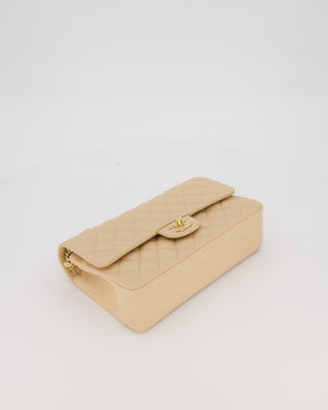 Chanel Beige Classic Medium Double Flap Bag in Caviar Leather with Gold Hardware
