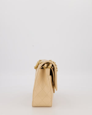 Chanel Beige Classic Medium Double Flap Bag in Caviar Leather with Gold Hardware