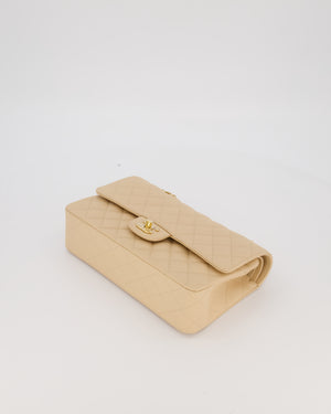 Chanel Beige Classic Medium Double Flap Bag in Caviar Leather with Gold Hardware