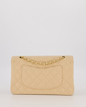 Chanel Beige Classic Medium Double Flap Bag in Caviar Leather with Gold Hardware