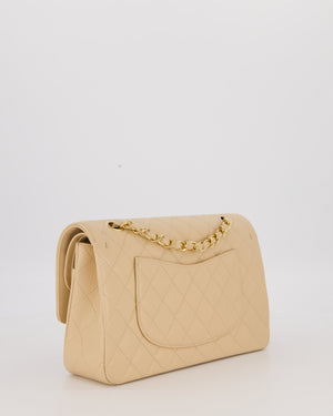 Chanel Beige Classic Medium Double Flap Bag in Caviar Leather with Gold Hardware