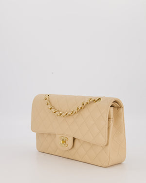 Chanel Beige Classic Medium Double Flap Bag in Caviar Leather with Gold Hardware
