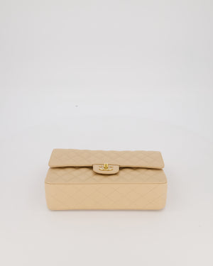 Chanel Beige Classic Medium Double Flap Bag in Caviar Leather with Gold Hardware