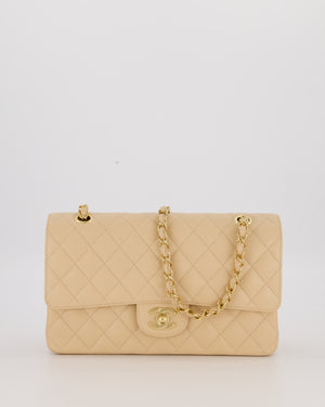 Chanel Beige Classic Medium Double Flap Bag in Caviar Leather with Gold Hardware