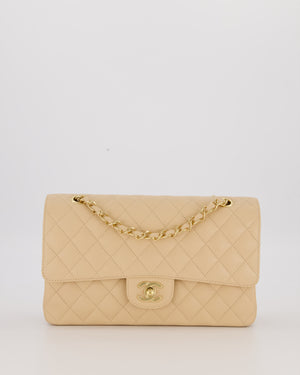 Chanel Beige Classic Medium Double Flap Bag in Caviar Leather with Gold Hardware