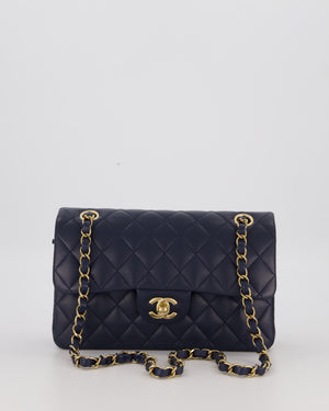 Chanel Blue Small Classic Double Flap Bag in Lambskin Leather with Champagne Gold Hardware
