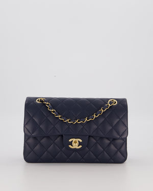 Chanel Blue Small Classic Double Flap Bag in Lambskin Leather with Champagne Gold Hardware