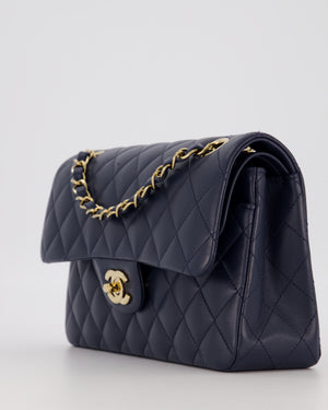 Chanel Blue Small Classic Double Flap Bag in Lambskin Leather with Champagne Gold Hardware