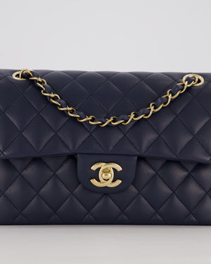 Chanel Blue Small Classic Double Flap Bag in Lambskin Leather with Champagne Gold Hardware