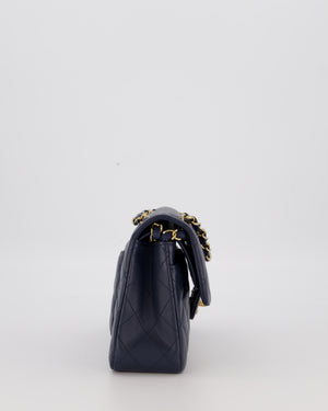 Chanel Blue Small Classic Double Flap Bag in Lambskin Leather with Champagne Gold Hardware