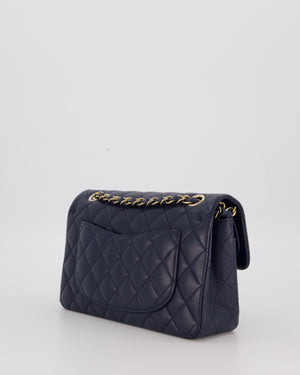 Chanel Blue Small Classic Double Flap Bag in Lambskin Leather with Champagne Gold Hardware