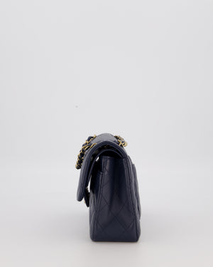 Chanel Blue Small Classic Double Flap Bag in Lambskin Leather with Champagne Gold Hardware