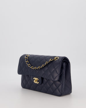 Chanel Blue Small Classic Double Flap Bag in Lambskin Leather with Champagne Gold Hardware