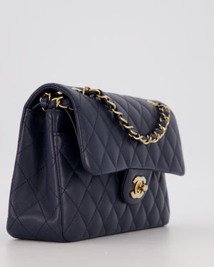 Chanel Blue Small Classic Double Flap Bag in Lambskin Leather with Champagne Gold Hardware