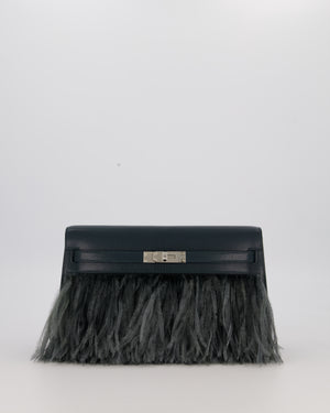 *VERY RARE* Hermès Kelly Elan Folie Bag in Vert Cypress Chevrè Chamkila Leather with Vert Mangrove Ostrich Plumes and Palladium Hardware