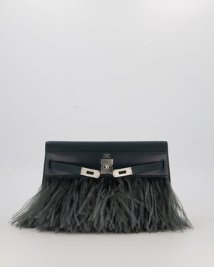*VERY RARE* Hermès Kelly Elan Folie Bag in Vert Cypress Chevrè Chamkila Leather with Vert Mangrove Ostrich Plumes and Palladium Hardware