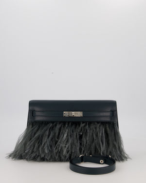 *VERY RARE* Hermès Kelly Elan Folie Bag in Vert Cypress Chevrè Chamkila Leather with Vert Mangrove Ostrich Plumes and Palladium Hardware