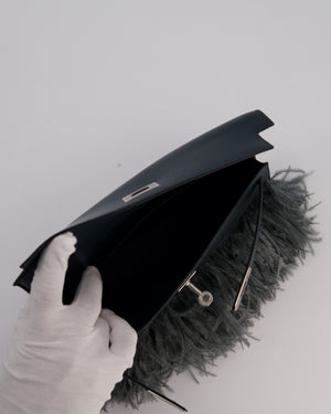 *VERY RARE* Hermès Kelly Elan Folie Bag in Vert Cypress Chevrè Chamkila Leather with Vert Mangrove Ostrich Plumes and Palladium Hardware