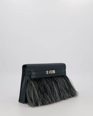 *VERY RARE* Hermès Kelly Elan Folie Bag in Vert Cypress Chevrè Chamkila Leather with Vert Mangrove Ostrich Plumes and Palladium Hardware