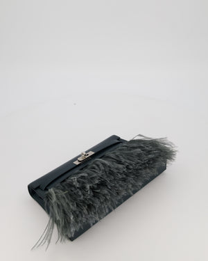 *VERY RARE* Hermès Kelly Elan Folie Bag in Vert Cypress Chevrè Chamkila Leather with Vert Mangrove Ostrich Plumes and Palladium Hardware