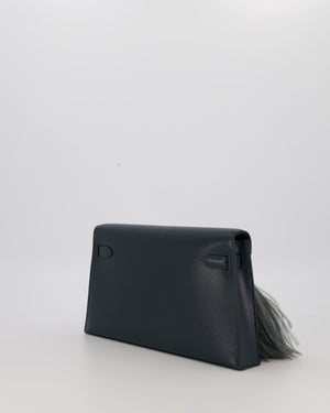 *VERY RARE* Hermès Kelly Elan Folie Bag in Vert Cypress Chevrè Chamkila Leather with Vert Mangrove Ostrich Plumes and Palladium Hardware