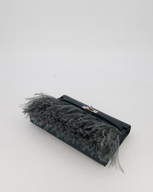 *VERY RARE* Hermès Kelly Elan Folie Bag in Vert Cypress Chevrè Chamkila Leather with Vert Mangrove Ostrich Plumes and Palladium Hardware