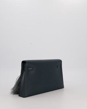 *VERY RARE* Hermès Kelly Elan Folie Bag in Vert Cypress Chevrè Chamkila Leather with Vert Mangrove Ostrich Plumes and Palladium Hardware