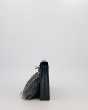 *VERY RARE* Hermès Kelly Elan Folie Bag in Vert Cypress Chevrè Chamkila Leather with Vert Mangrove Ostrich Plumes and Palladium Hardware
