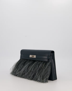 *VERY RARE* Hermès Kelly Elan Folie Bag in Vert Cypress Chevrè Chamkila Leather with Vert Mangrove Ostrich Plumes and Palladium Hardware