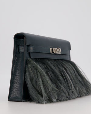 *VERY RARE* Hermès Kelly Elan Folie Bag in Vert Cypress Chevrè Chamkila Leather with Vert Mangrove Ostrich Plumes and Palladium Hardware