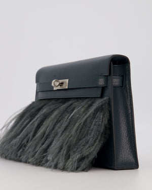 *VERY RARE* Hermès Kelly Elan Folie Bag in Vert Cypress Chevrè Chamkila Leather with Vert Mangrove Ostrich Plumes and Palladium Hardware