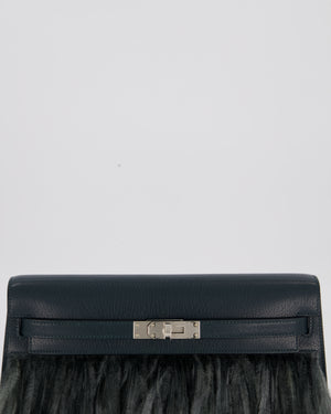 *VERY RARE* Hermès Kelly Elan Folie Bag in Vert Cypress Chevrè Chamkila Leather with Vert Mangrove Ostrich Plumes and Palladium Hardware