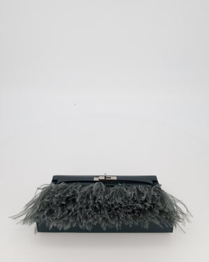 *VERY RARE* Hermès Kelly Elan Folie Bag in Vert Cypress Chevrè Chamkila Leather with Vert Mangrove Ostrich Plumes and Palladium Hardware