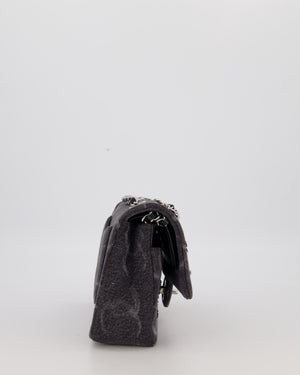 Chanel Black Charcoal Medium Double Flap Bag in Denim with Silver Hardware and Sequin Embellished CC Detail