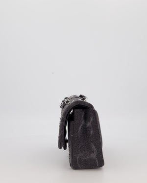 Chanel Black Charcoal Medium Double Flap Bag in Denim with Silver Hardware and Sequin Embellished CC Detail