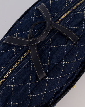 Chanel Blue XL Bowling Shoulder Bag in Blue Quilted Denim with Brushed Gold Hardware