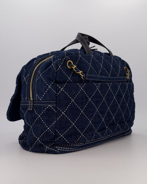 Chanel Blue XL Bowling Shoulder Bag in Blue Quilted Denim with Brushed Gold Hardware