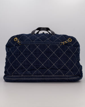 Chanel Blue XL Bowling Shoulder Bag in Blue Quilted Denim with Brushed Gold Hardware