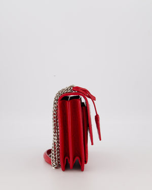 Saint Laurent Medium Sunset Bag in Red Crocodile-Embossed Leather with Silver Hardware