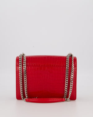 Saint Laurent Medium Sunset Bag in Red Crocodile-Embossed Leather with Silver Hardware