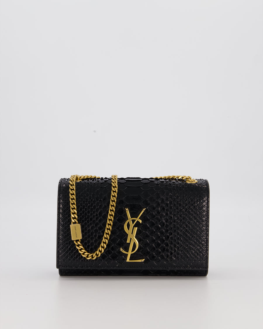 Saint Laurent Kate Monogram Chain Wallet Bag in Black Python-Effect Leather with Gold Hardware
