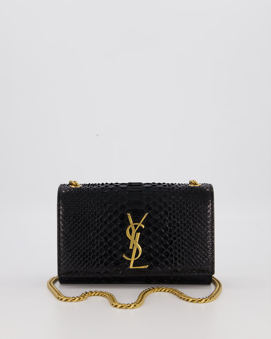 Saint Laurent Kate Monogram Chain Wallet Bag in Black Python-Effect Leather with Gold Hardware